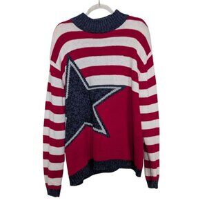 Vintage Tiara Stars & Stripes Sweater Womens Size XL Patriotic USA Long Sleeve